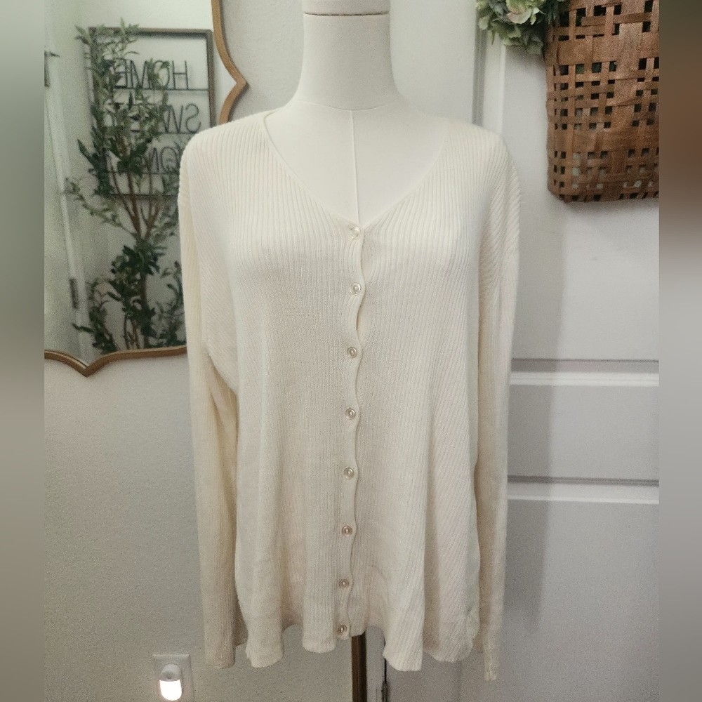 Sag Harbor Women's Cream Cardigan Sweater